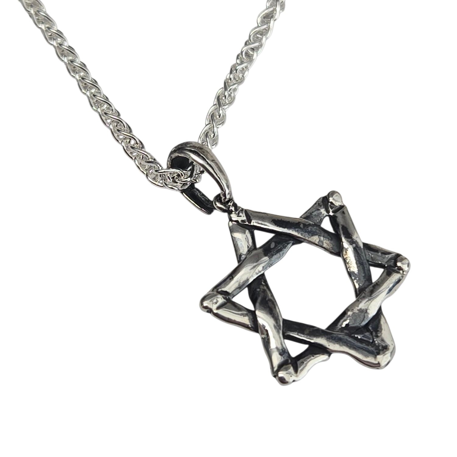 Sterling Silver Large Woven Oxidized Star of David Necklace