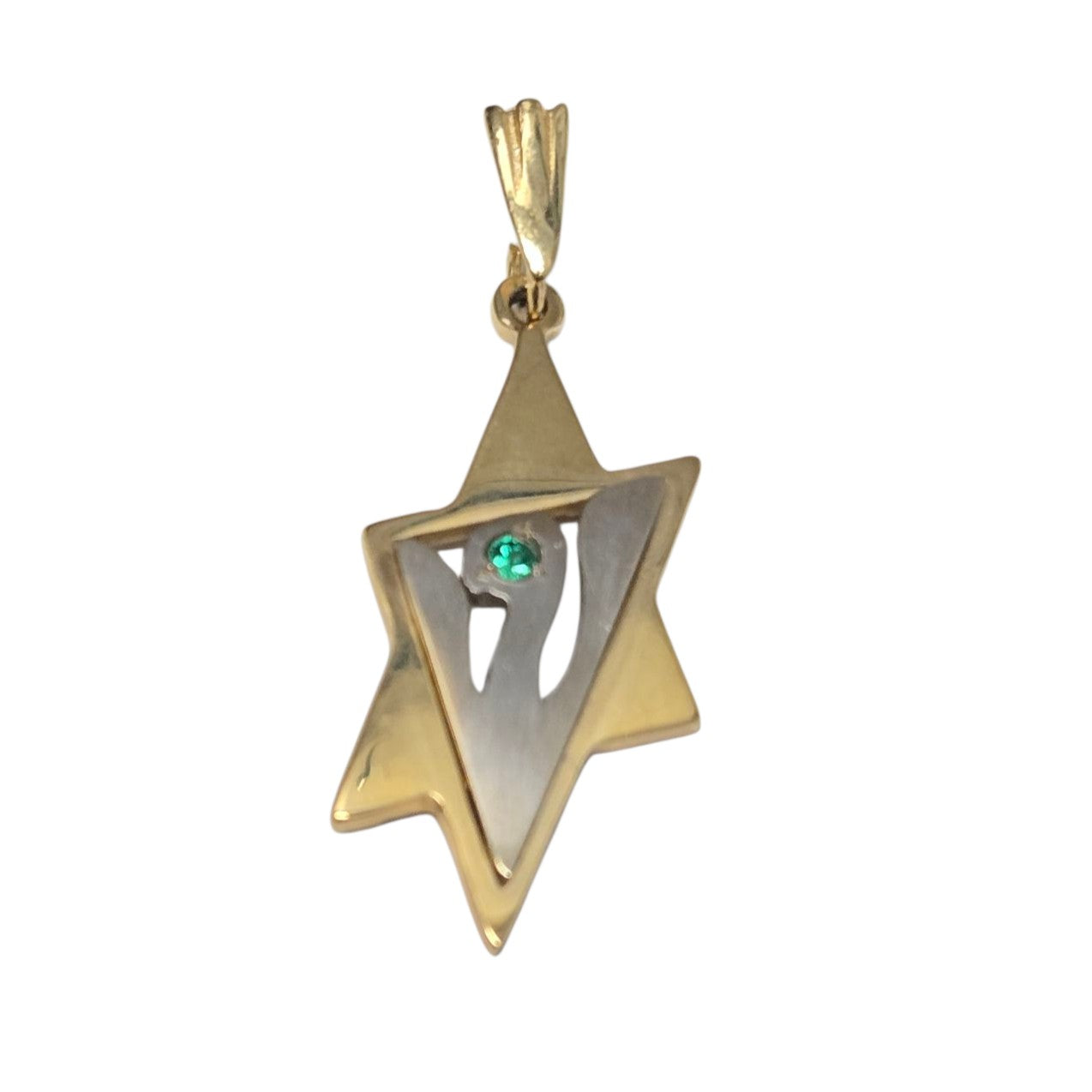 14k Yellow & White Gold Emerald Jewish Star of David Pendant Dove
