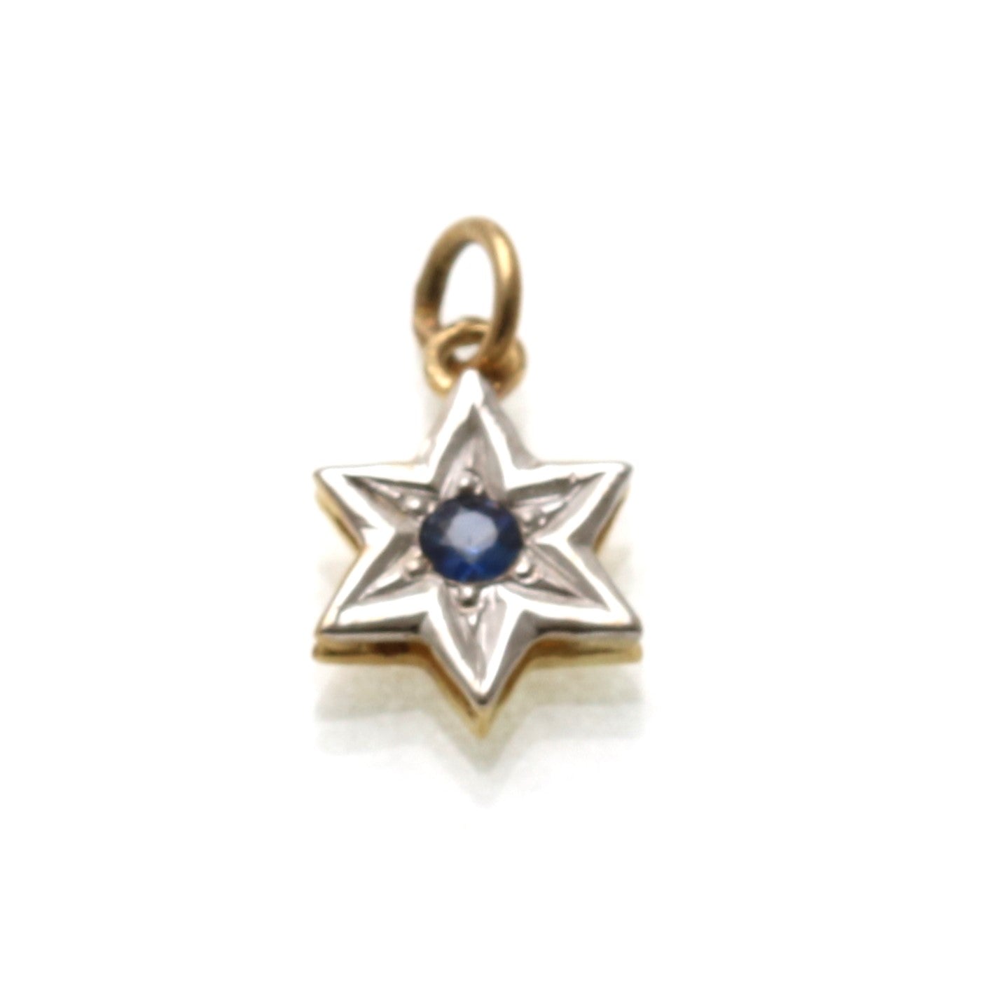 14k Yellow & White Gold Blue Sapphire Star of David Starburst