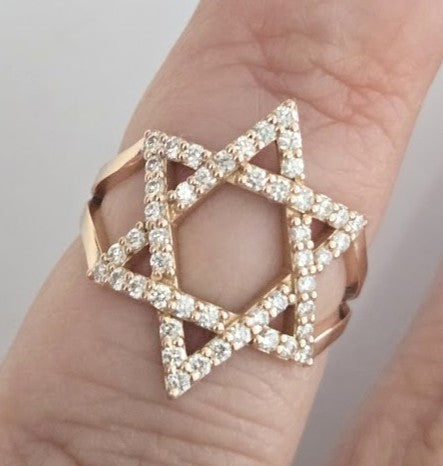 14k Rose Gold Diamond Jewish Star of David Ring