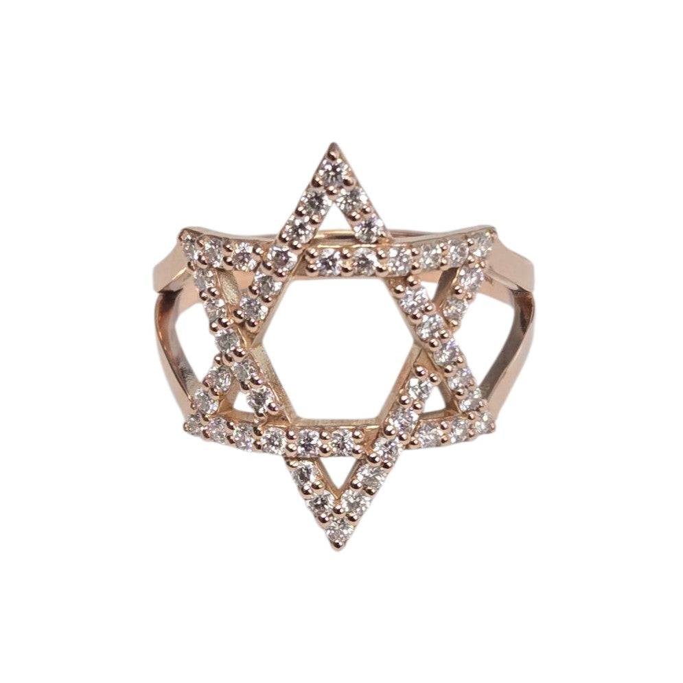 14k Rose Gold Diamond Jewish Star of David Ring