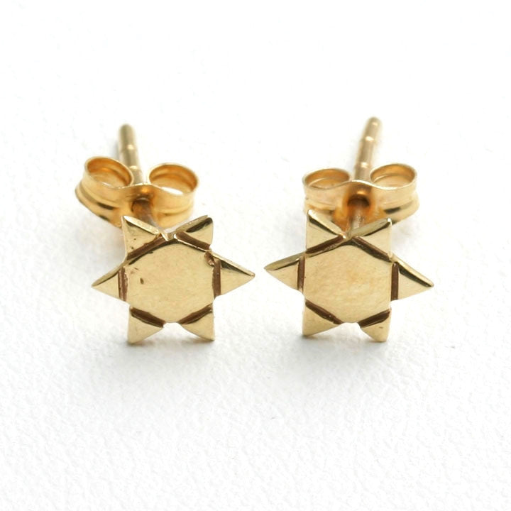 14k yellow gold Jewish Star of David Stud Earrings Modern - JewelryJudaica