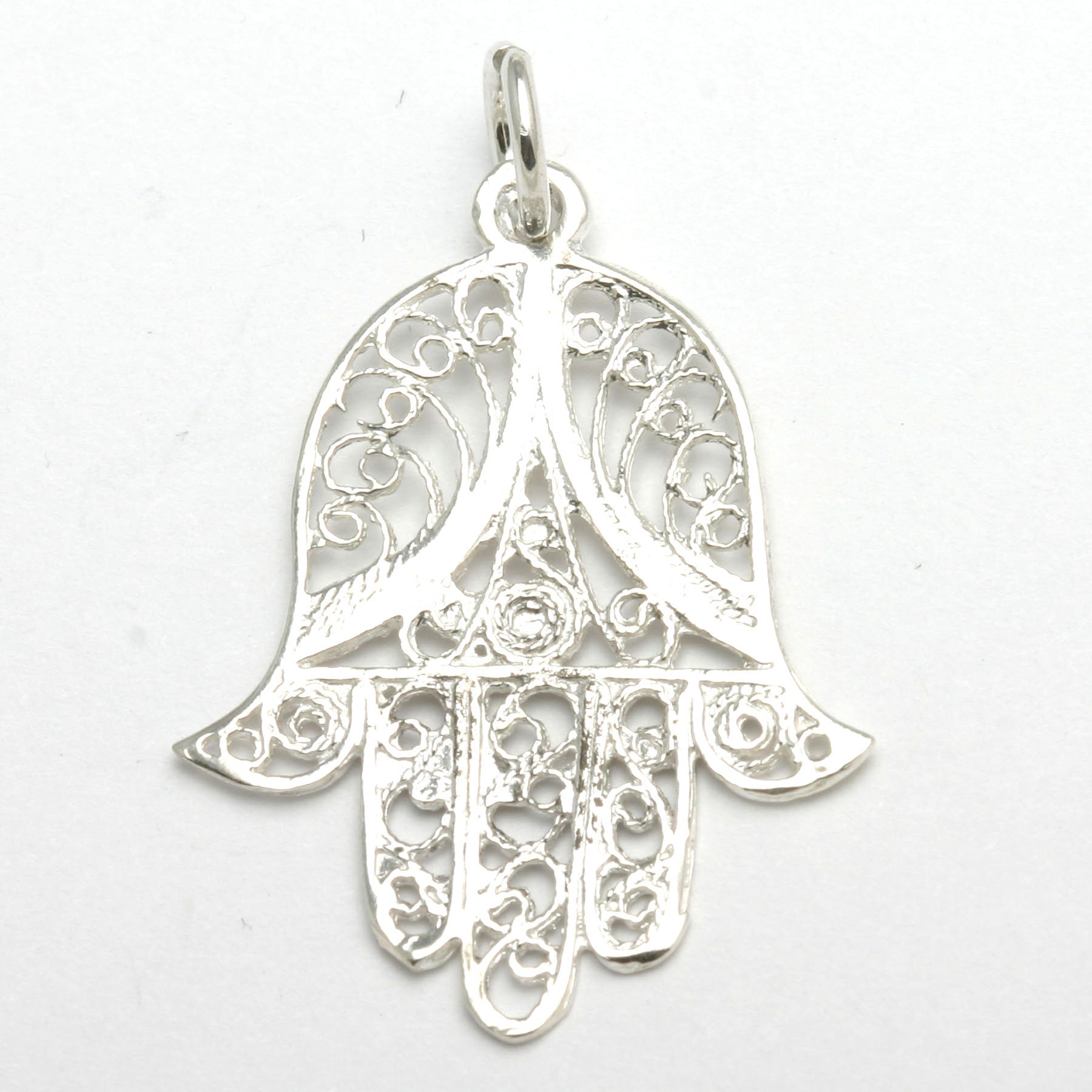 Sterling Silver Filigree Hamsa Pendant Large - JewelryJudaica