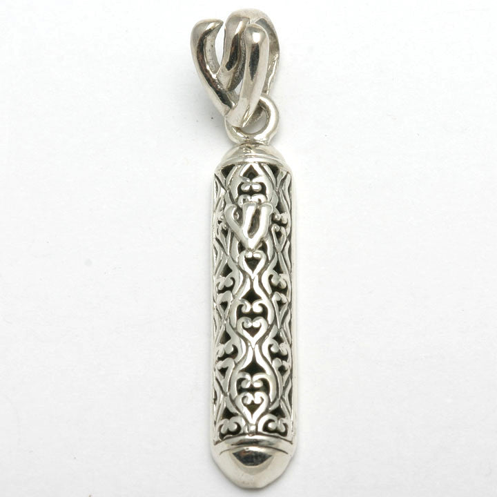 Sterling Silver Mezuzah Filigree Pendant Shin - JewelryJudaica