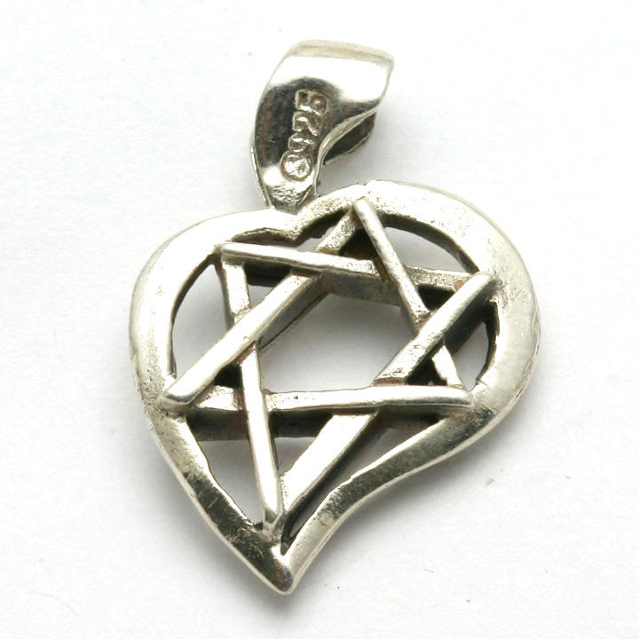 Sterling Silver Star of David Heart Pendant Slant - JewelryJudaica