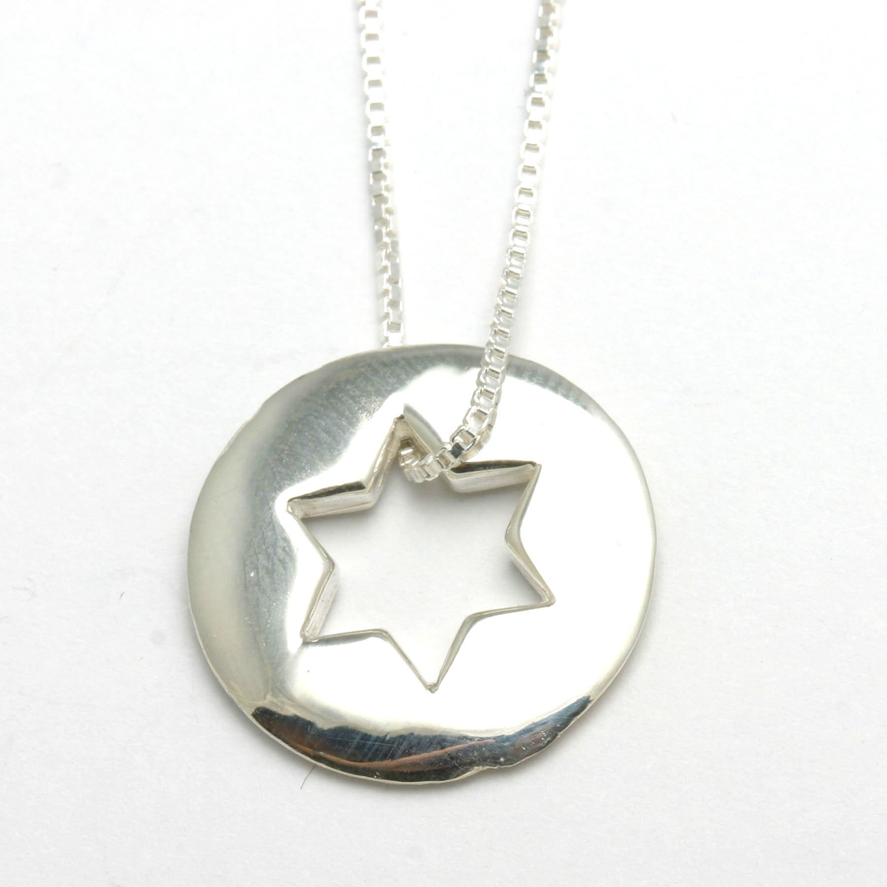 Sterling Silver Star of David Pendant Disk - Matte and Polish - JewelryJudaica