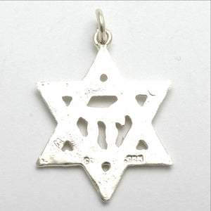 Sterling Silver Star of David Chai Pendant Large - JewelryJudaica