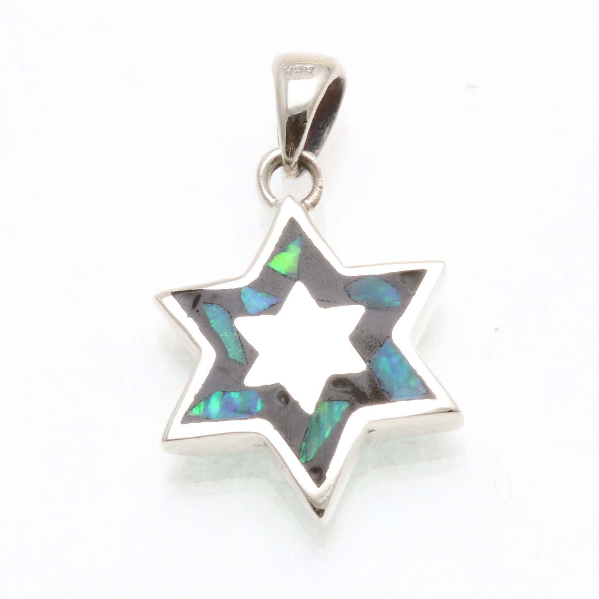 Sterling Silver Star of David Hamsa Opal Pendant Double Sided Solid - JewelryJudaica