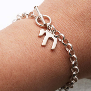 Sterling Silver Chai Rolo Link Bracelet - JewelryJudaica