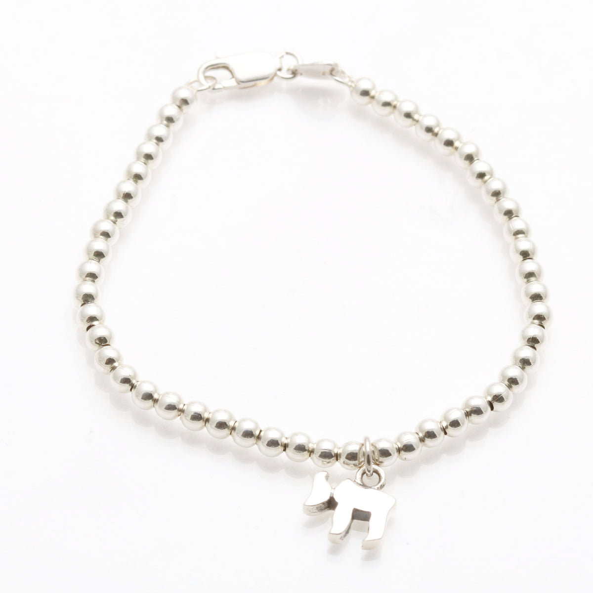 Sterling Silver Beaded Chai Bracelet - JewelryJudaica