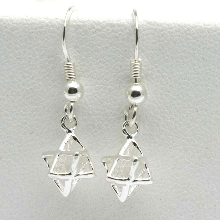 Sterling Silver Jewish Star of David 3D Dangle Earrings Merkava Kabbalah Small - JewelryJudaica