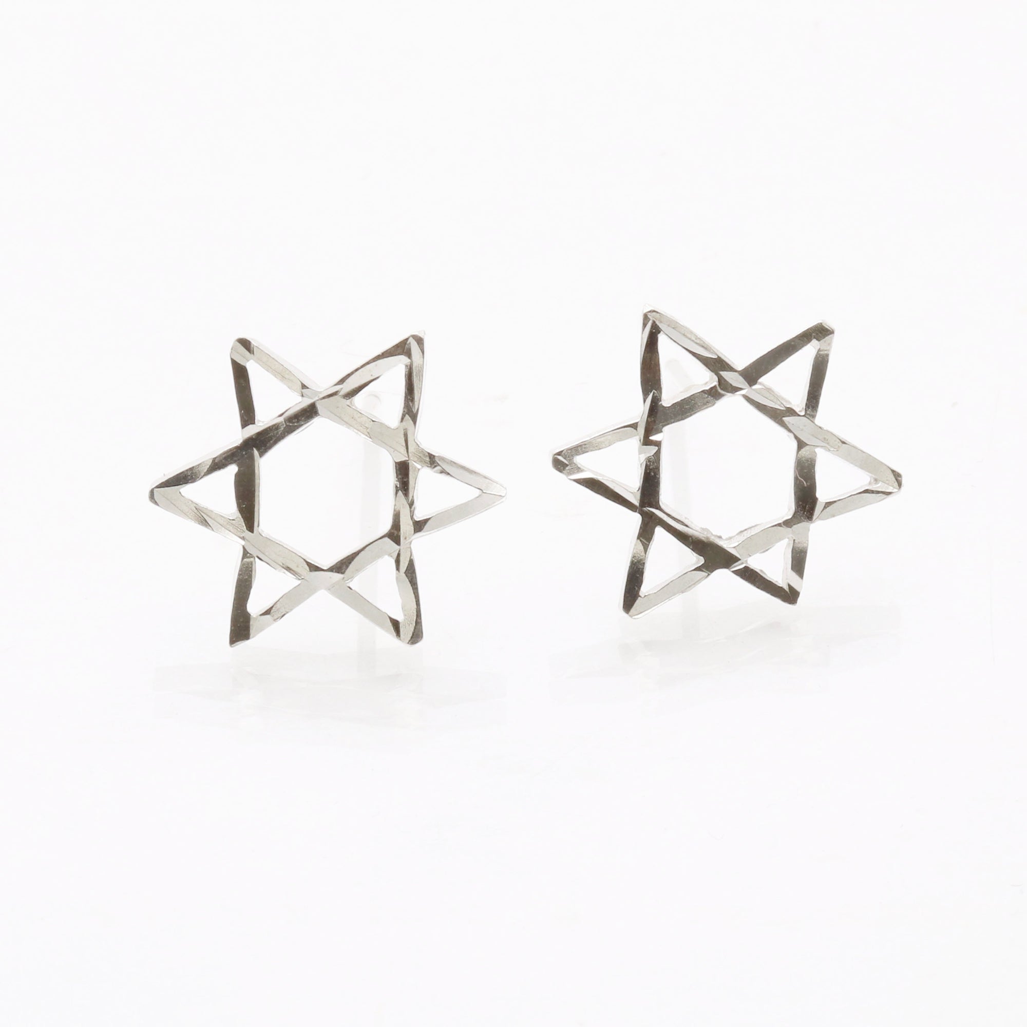 Sterling Silver Star of David Stud Earrings Diamond Cut - JewelryJudaica