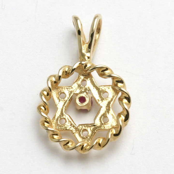14k Yellow Gold Star of David Gemstone Pendant Encircled - JewelryJudaica