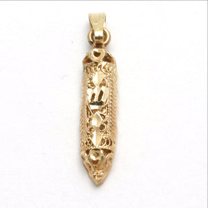 14k Yellow Gold Filigree Mezuzah Pendant Small Made in Israel - JewelryJudaica
