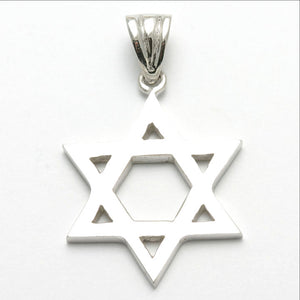 14k White Gold Jewish Star of David Pendant Large Solid - JewelryJudaica