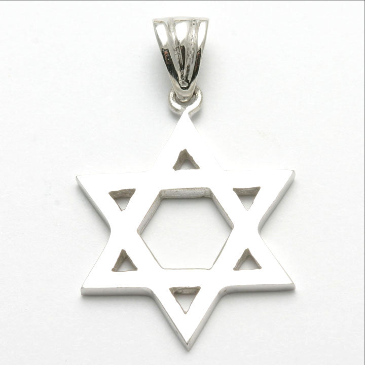 14k White Gold Jewish Star of David Pendant Large Solid - JewelryJudaica