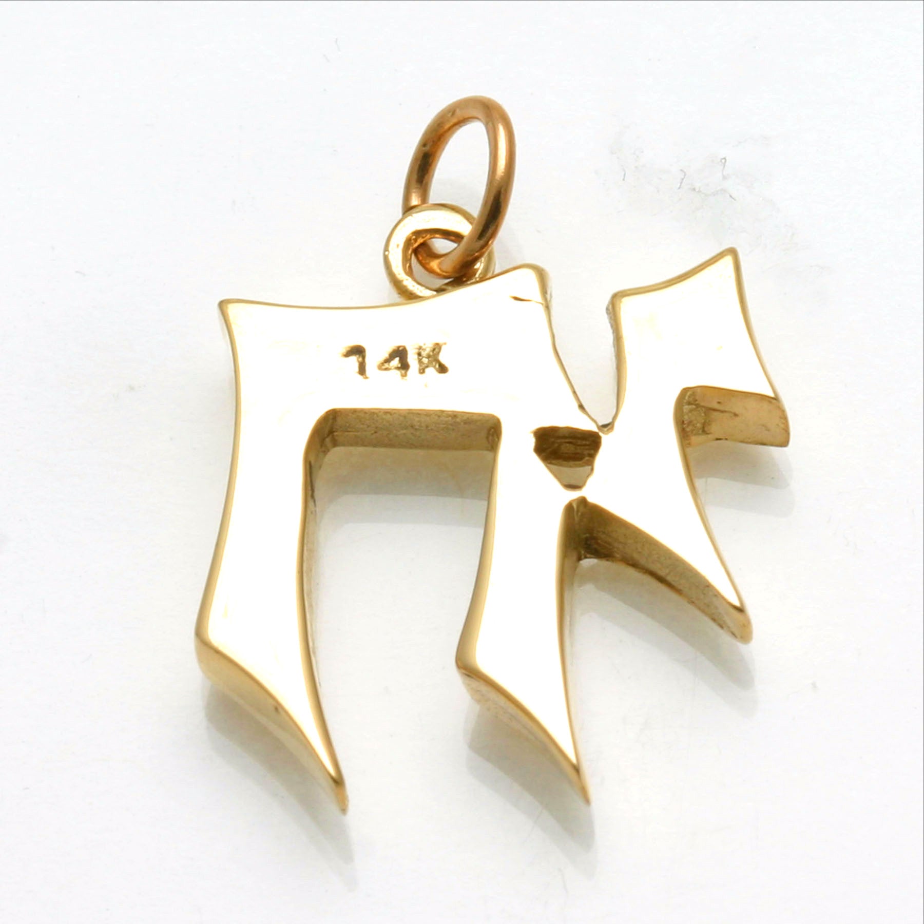 14k Yellow Gold Solid Chai Pendant Thick Large - JewelryJudaica