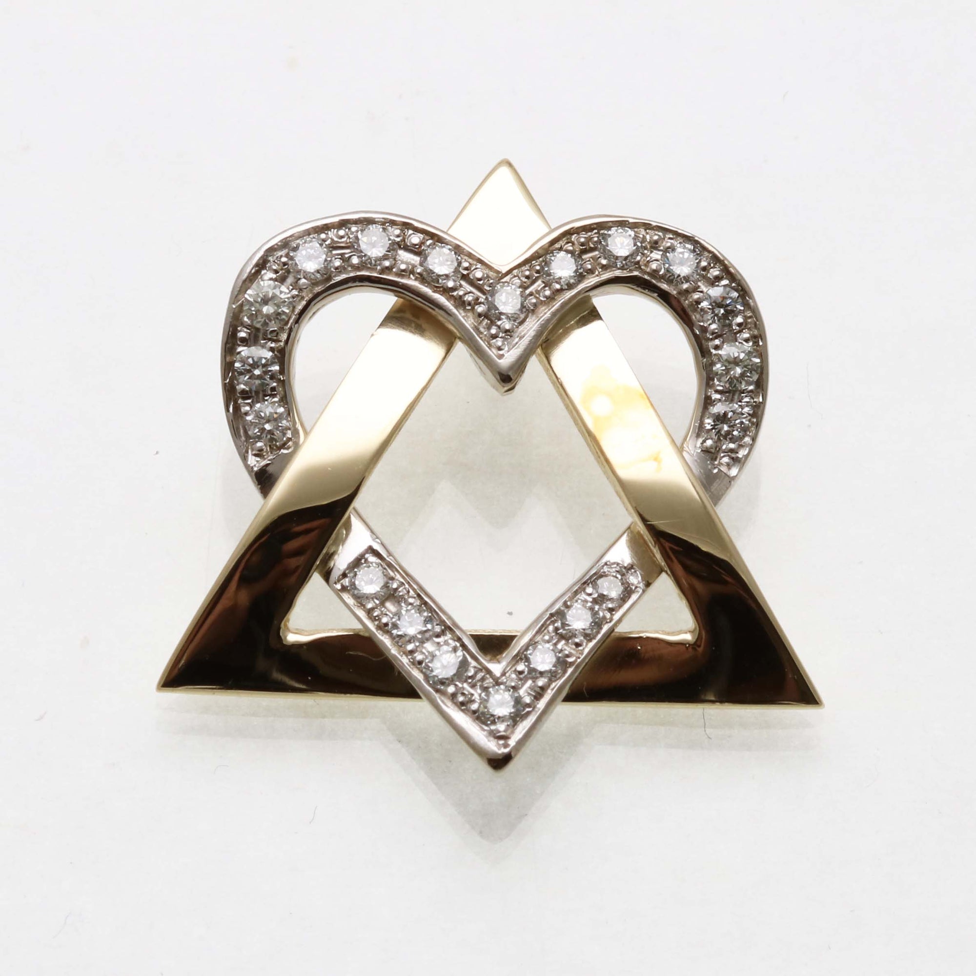 Yellow Gold Diamond Jewish Star of David Heart Pendant Two Tone Large