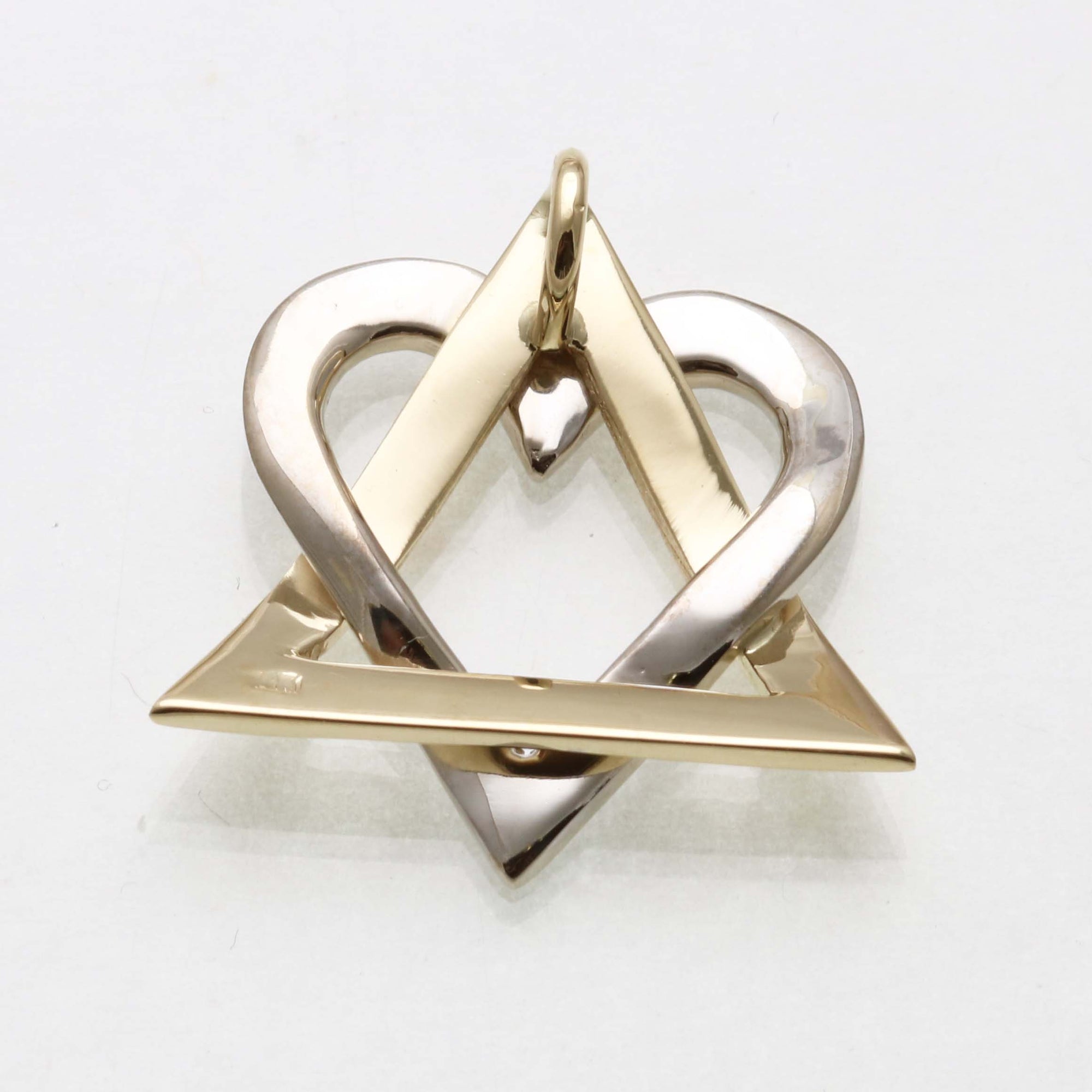 Yellow Gold Diamond Jewish Star of David Heart Pendant Two Tone Large