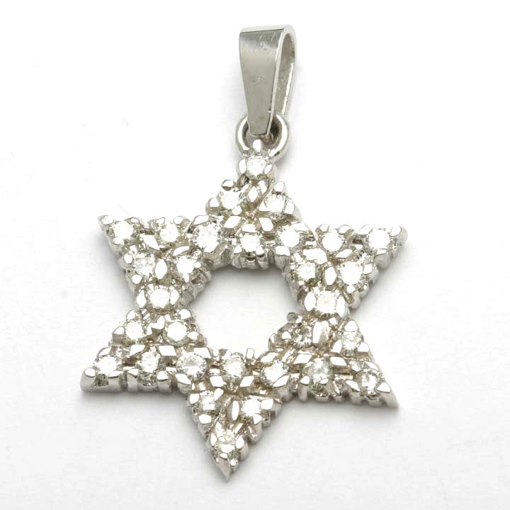 14k White Gold Diamond Star of David Pendant Large - JewelryJudaica