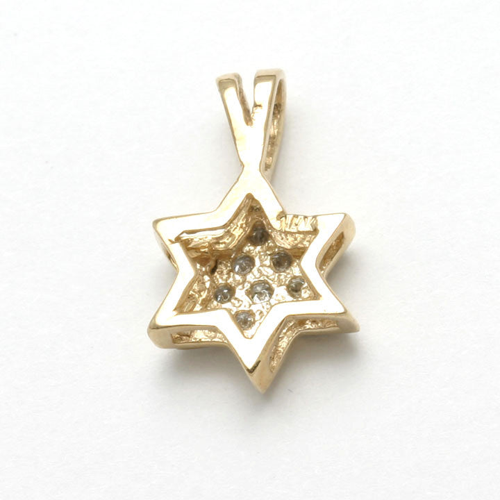 14k Yellow & White gold Diamond Jewish Star of David Pendant Small - JewelryJudaica