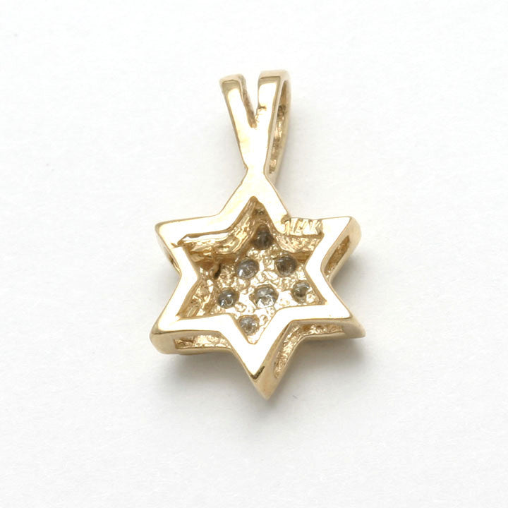 14k Yellow & White gold Diamond Jewish Star of David Pendant Small - JewelryJudaica
