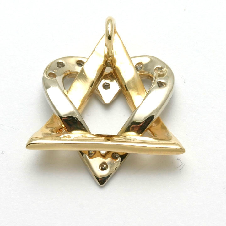 Yellow Gold Diamond Jewish Star of David Heart Pendant Two Tone - JewelryJudaica