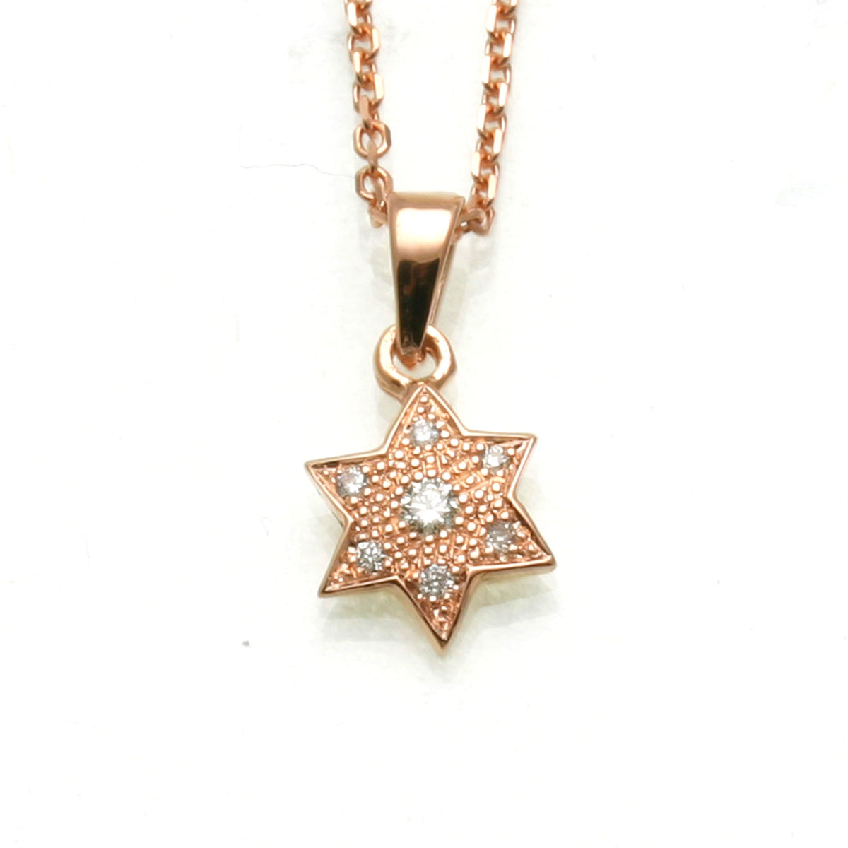 14k Rose Gold Diamond Star of David Pendant Small Pave Necklace - JewelryJudaica