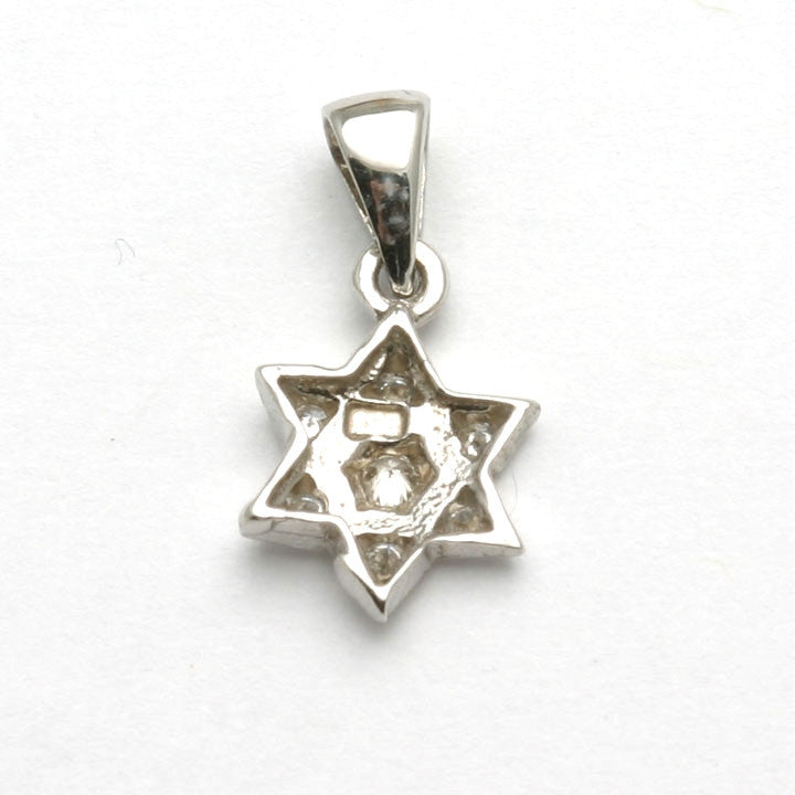 14k White Gold Diamond Star of David Pendant Small Pave - JewelryJudaica