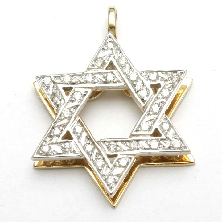 14k Yellow & White Gold Diamond Star of David Pendant 1/2 carat - JewelryJudaica