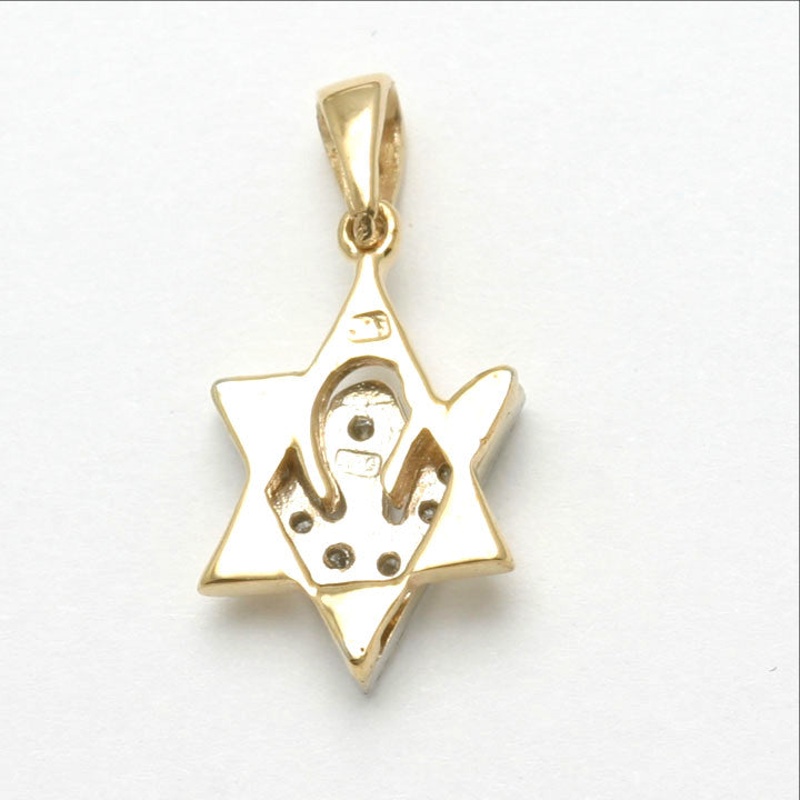 14k Yellow gold Jewish Star of David Diamond Dove Pendant - JewelryJudaica
