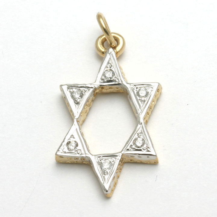 14k Yellow and White Gold Diamond Star of David Pendant - JewelryJudaica