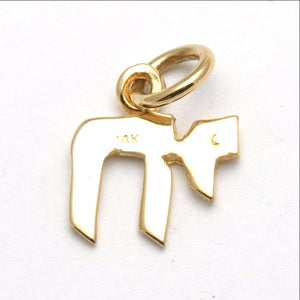 14k Yellow Gold Solid Chai Diamond Pendant - JewelryJudaica