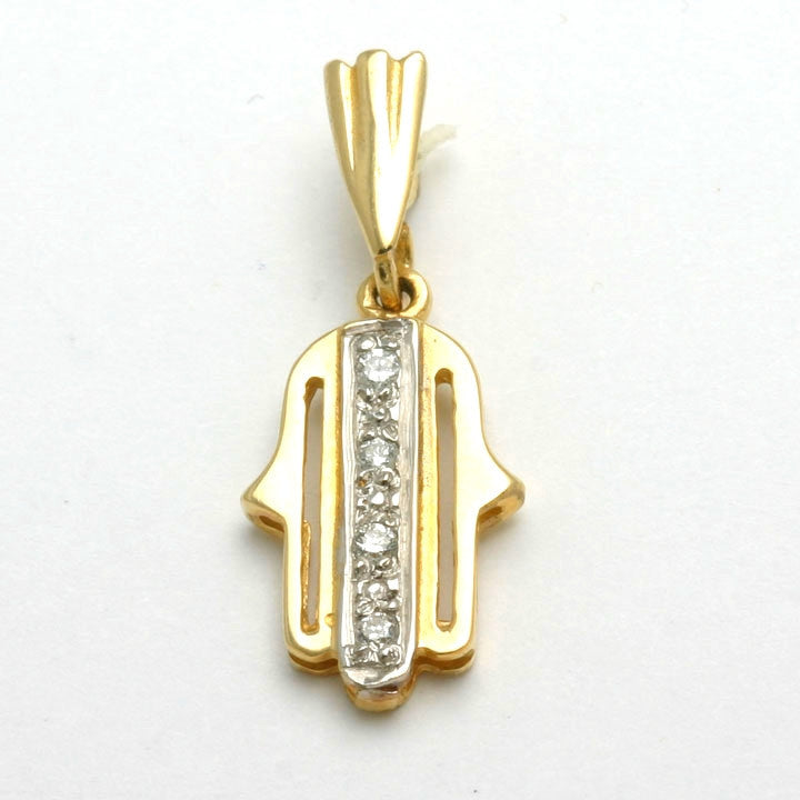 14k Yellow and White Gold Diamond Hamsa Pendant Modern - JewelryJudaica