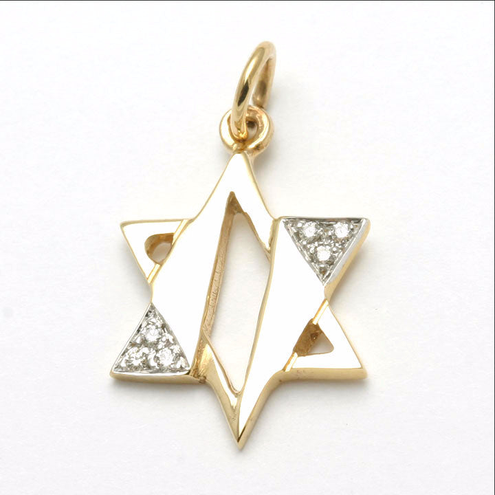 14k Yellow gold Diamond Jewish Star of David Pendant - JewelryJudaica