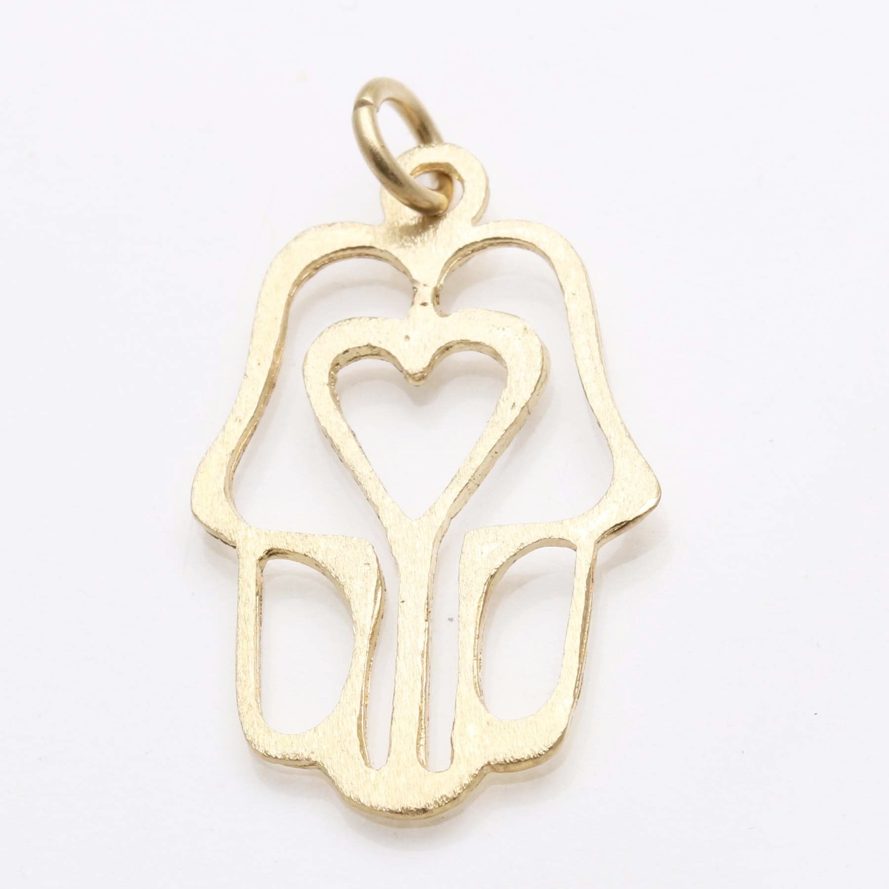 14k Yellow Gold Hamsa Heart Pendant - JewelryJudaica