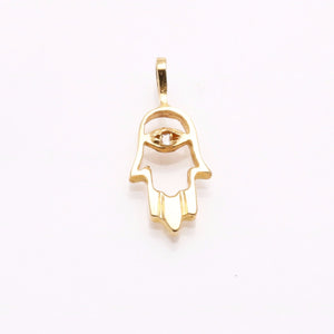 14k Yellow Gold Hamsa Diamond Pendant Modern Small - JewelryJudaica