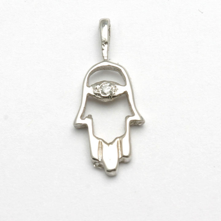 14k White Gold Hamsa Diamond Pendant Modern Small - JewelryJudaica