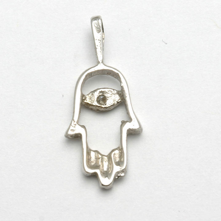 14k White Gold Hamsa Diamond Pendant Modern Small - JewelryJudaica