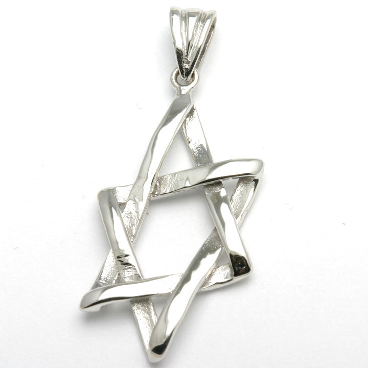 White Gold Star of David Pendant Woven Large Modern - JewelryJudaica