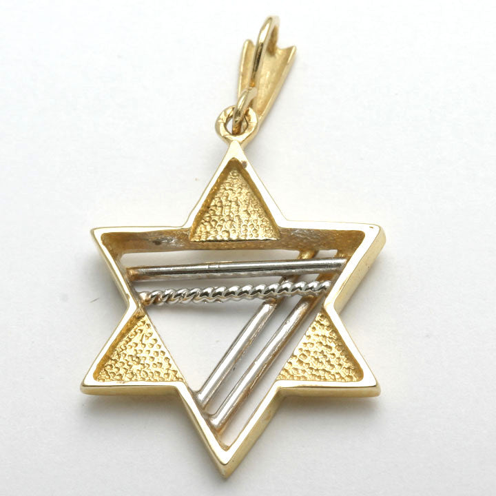 14k Yellow & White Gold Modern Jewish Star of David Pendant - JewelryJudaica