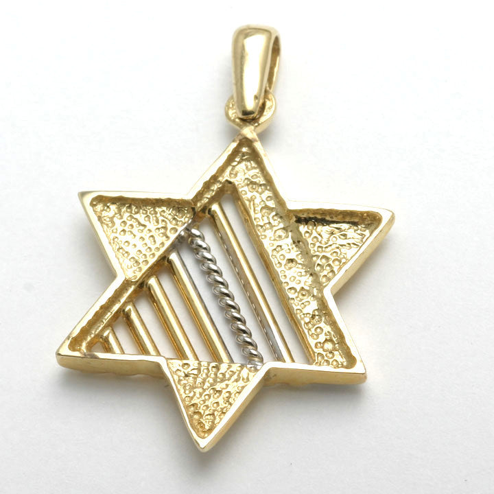 14k Yellow & White Gold Jewish Star of David Pendant Modern - JewelryJudaica