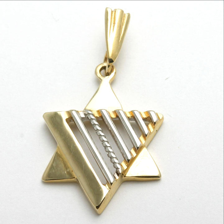 14k Yellow & White Gold Jewish Star of David Modern Pendant - JewelryJudaica