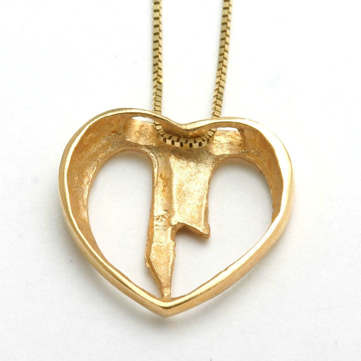 14k Yellow Gold Heart Chai Pendant Necklace - JewelryJudaica