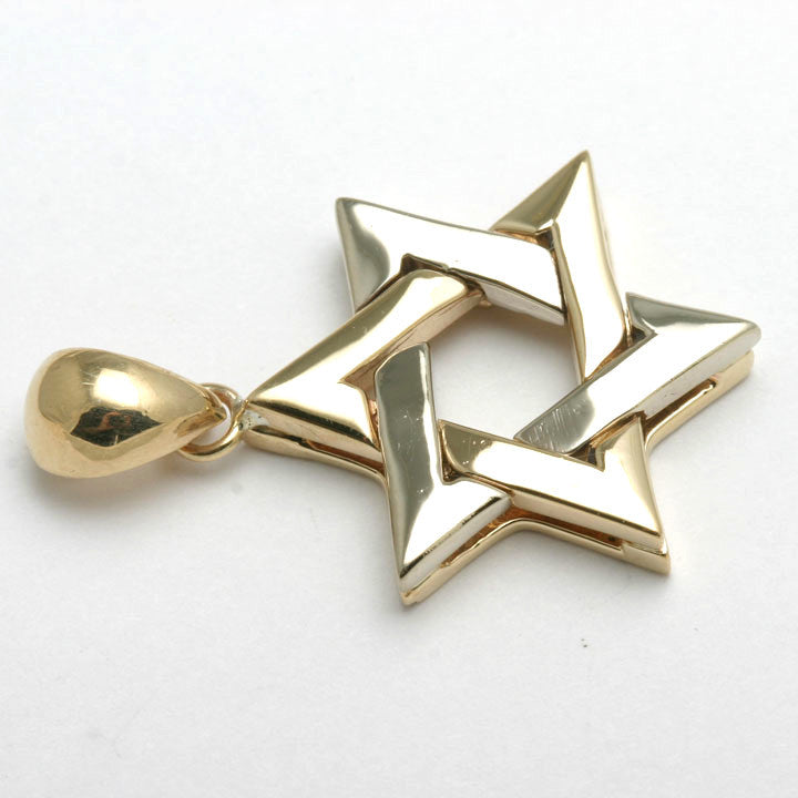 14k Yellow & White Gold Star of David Pendant Large Woven - JewelryJudaica