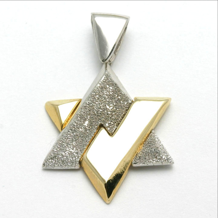 14k Yellow and White gold Jewish Star of David Pendant Modern - JewelryJudaica