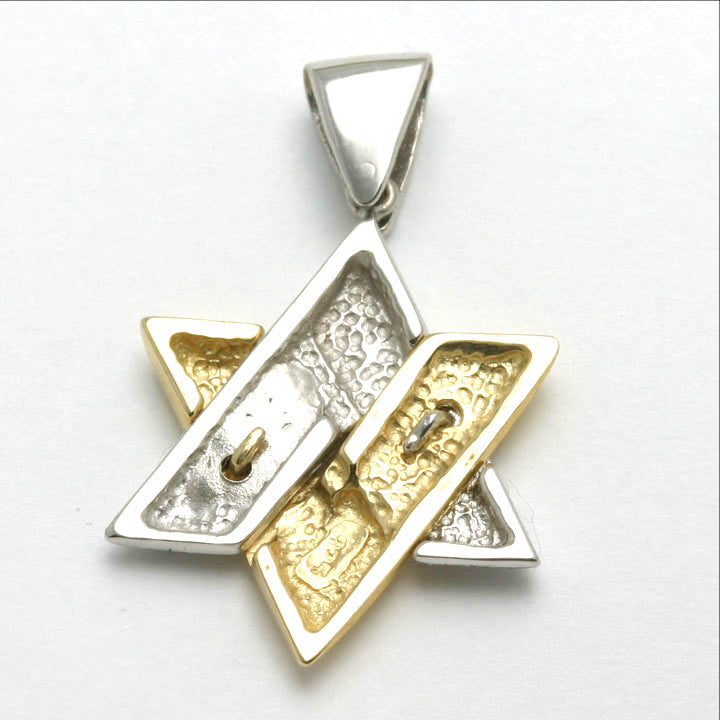 14k Yellow and White gold Jewish Star of David Pendant Modern - JewelryJudaica