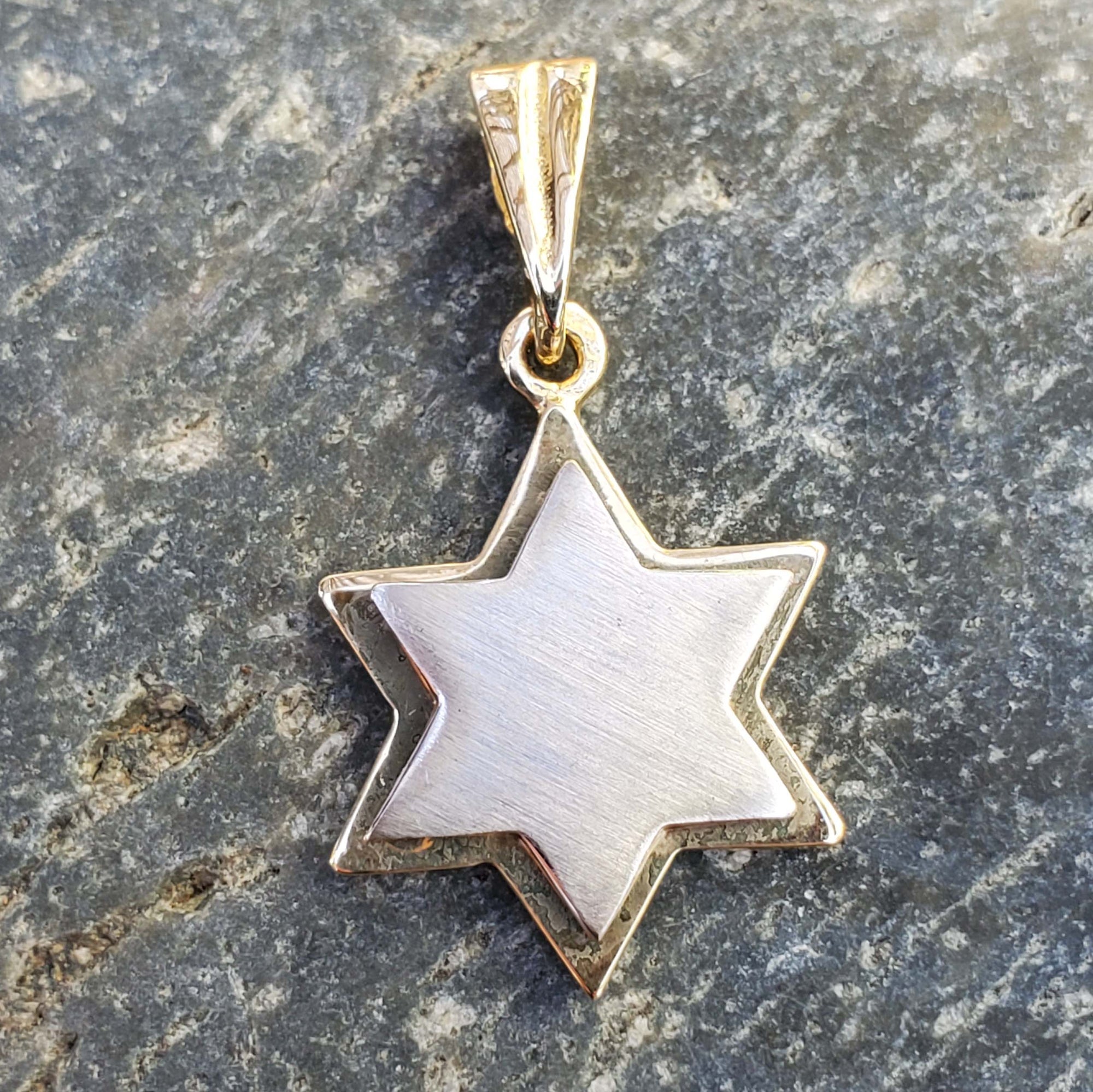 14k yellow and white gold Jewish Star of David Pendant Matte Modern