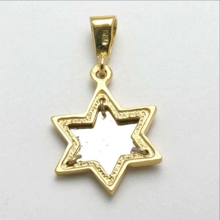 14k yellow and white gold Jewish Star of David Pendant Matte Modern - JewelryJudaica