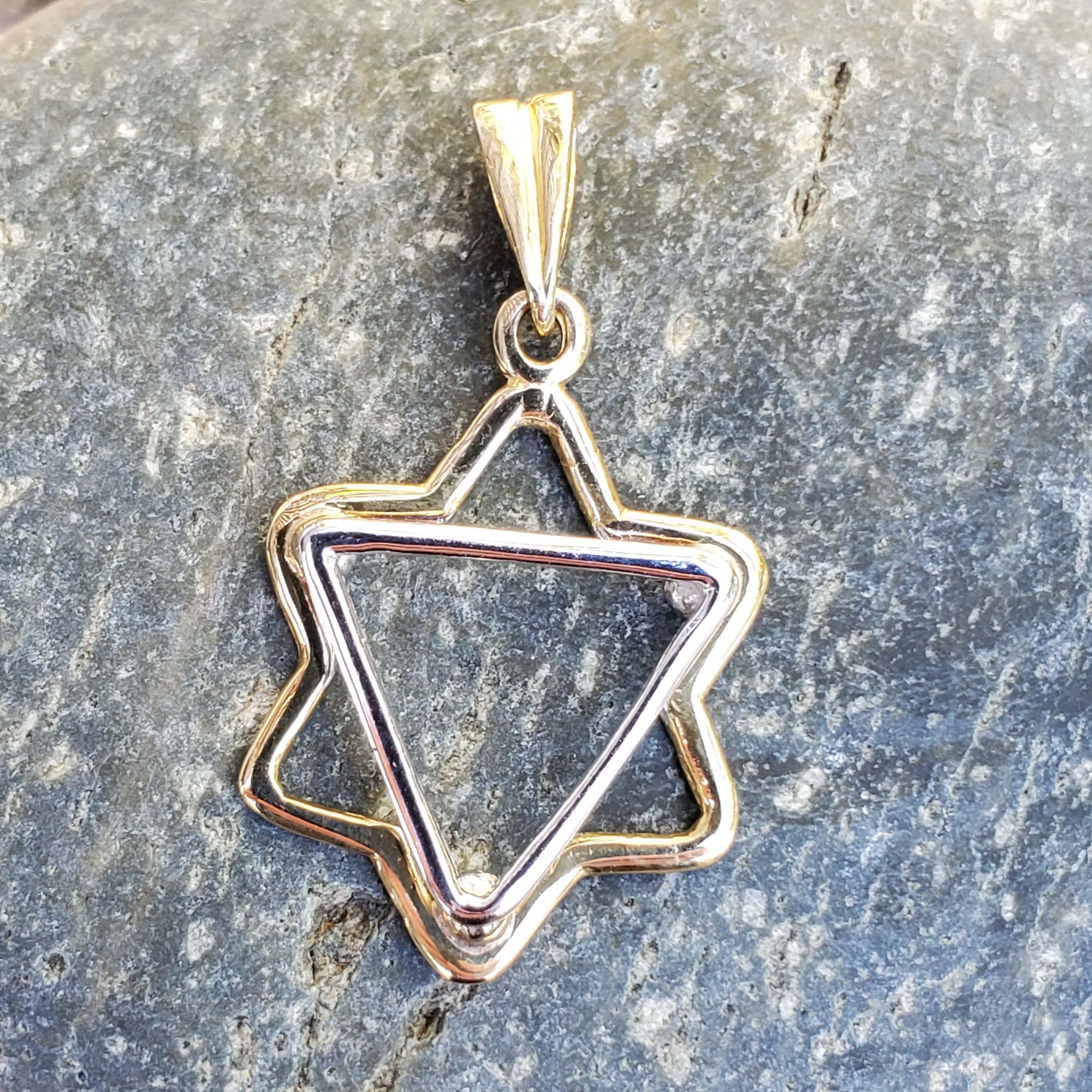 14k yellow and white gold Jewish Star of David Pendant Modern